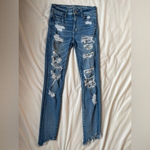 American Eagle super distress high rise jeans